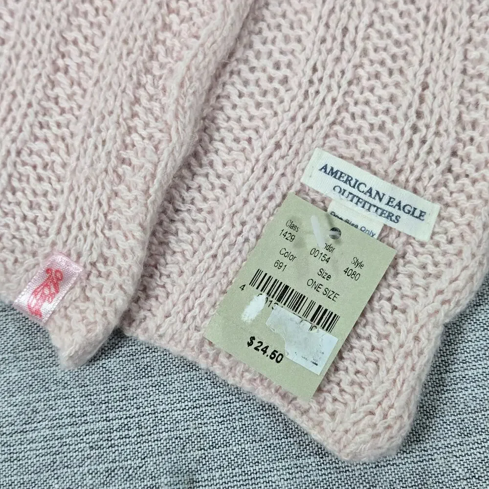 American Eagle NWT Angora Wool Blend Blush Pink Knit Scarf Cozy Warm Coquette